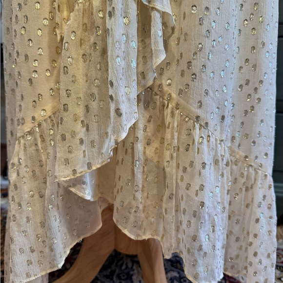 STUNNING Zimmermann Cream Long Sleeve Wrap Dress with Shining Gold Accents - Picture 4 of 16
